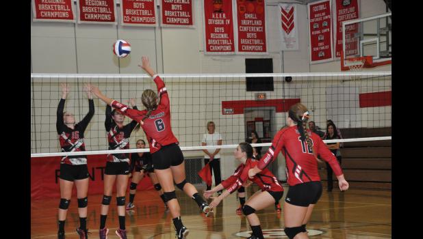 E-S junior Lauren Jaskowski attacked the net as the Cardinals took on the Panthers.