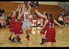 Sophomore Abagail Palkowski looked to kick the ball to an open teammate against zone pressure by the Lady Panthers.